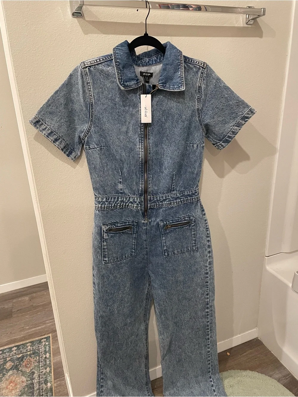 Nasty Gal Light Blue Denim Zip-Front Jumpsuit - Picture 1 of 7